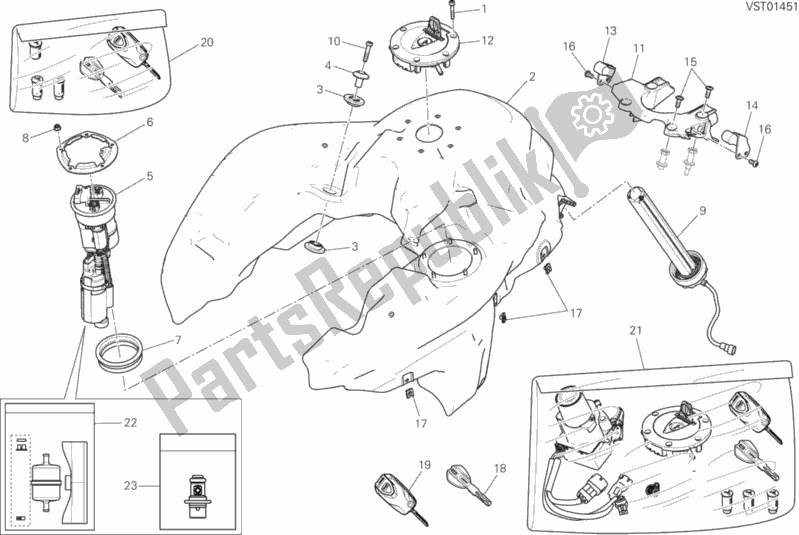 Todas as partes de Tanque De Combustível do Ducati Multistrada 1200 Touring 2017